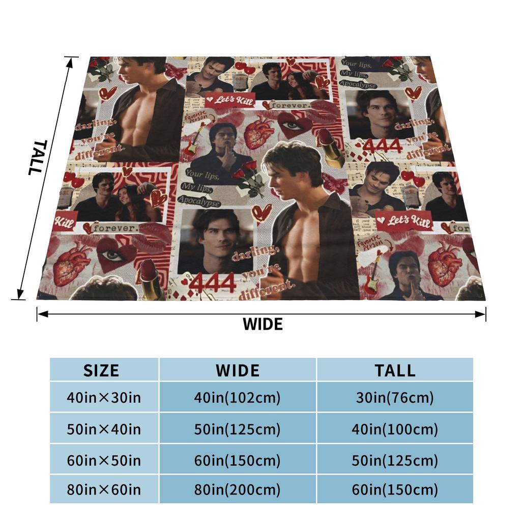 Damon Salvatore Flannel Throw Blanket The Vampire Diaries Blanket for Bed Bedroom Warm Plush Thin Quilt