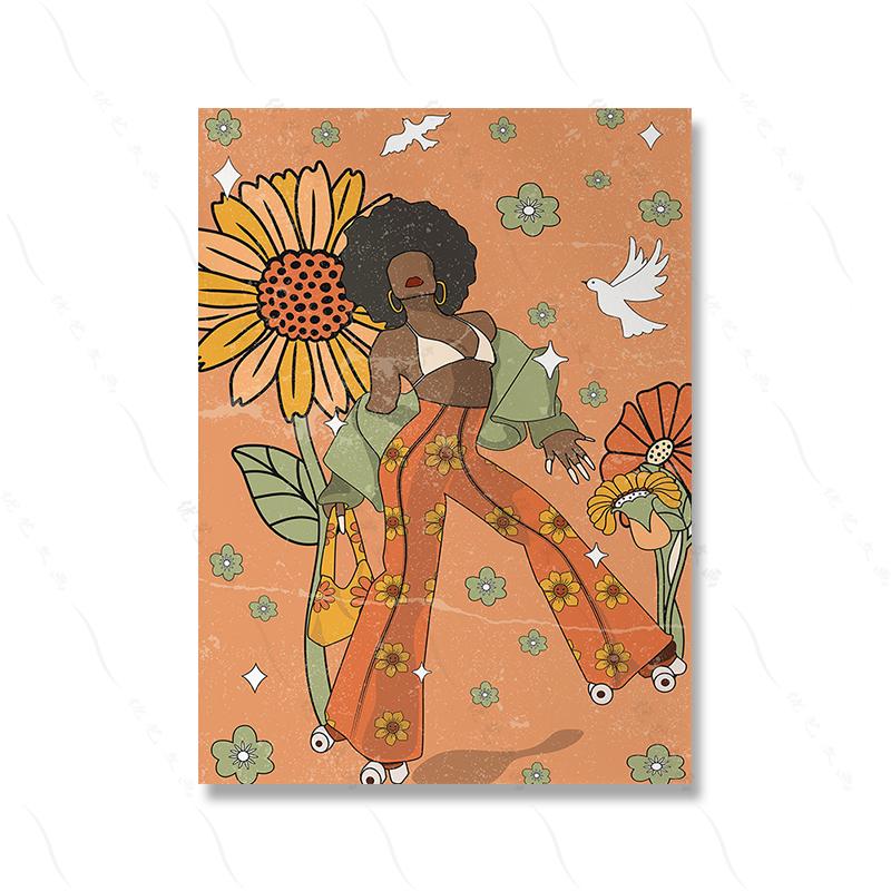 70s Flower Psychedelische Disco Art Poster Fashion Vintage Orange Butterfly Colorful Canvas Painting Room Home Decor No Frame