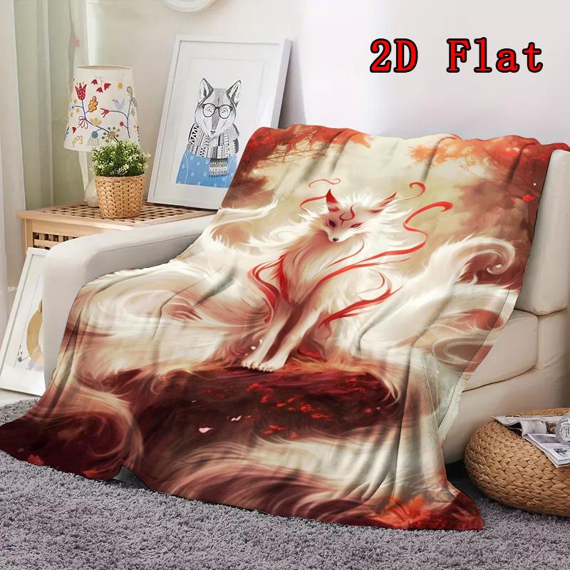 Nine-Tailed Fox 2D Flat Pattern Flannel Blanket High Quality All Seasons Warmth and Comfort Perfect for Christmas Gifts.MMT0918330