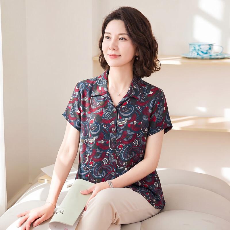 Haoyi Women s Retro Print Short-Sleeve Top XL