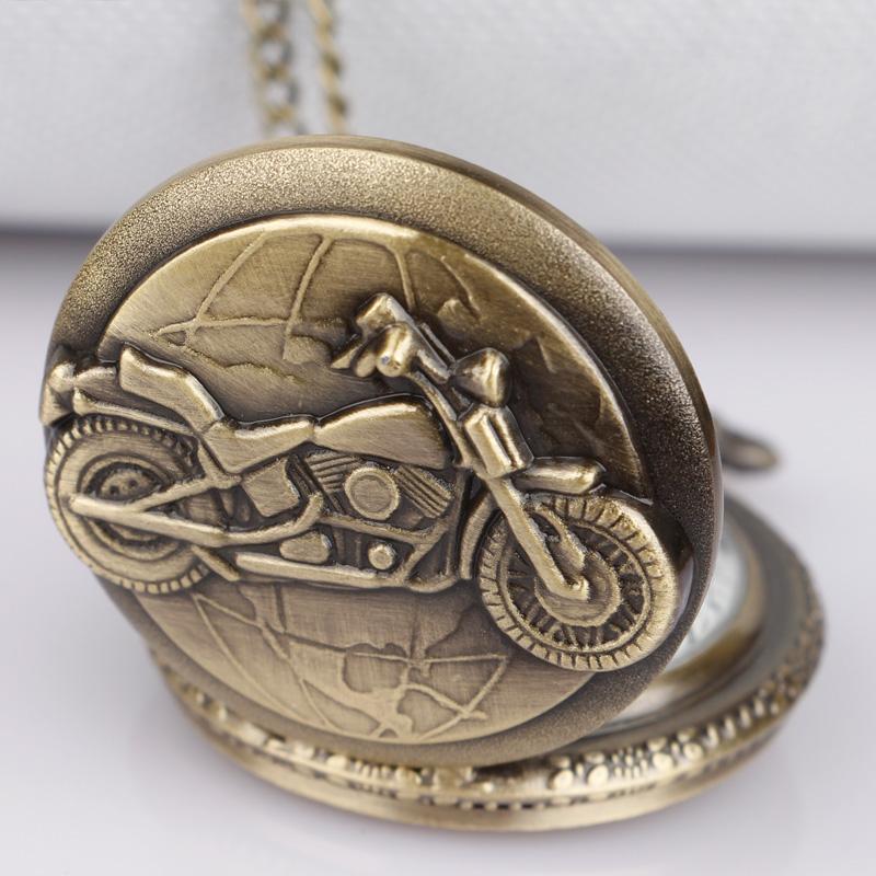 10pcs/lot Brown Popular Men's Round Quartz Cool Vintage Pocket Watch Motorcycle Design Car Birthday Gift