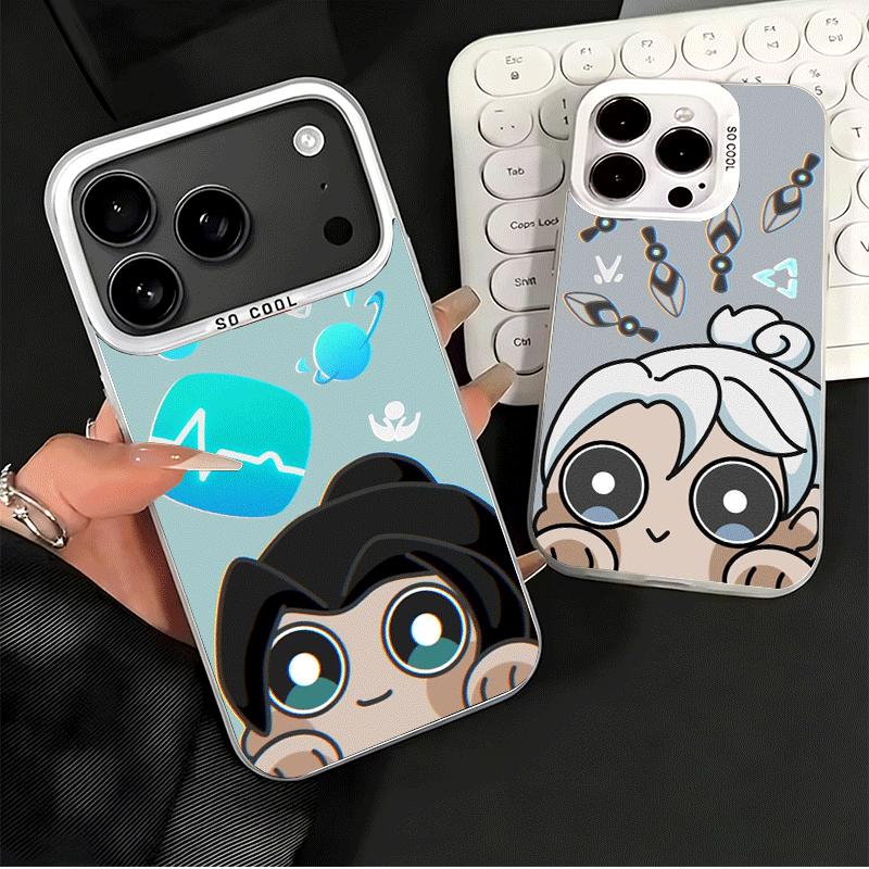 V-Valorant Cute Catoon Soft Phone Case for iPhone 15 16 17 Pro Max 17Air 16E 14 Plus 13 12 Mini Shockproof Cover Back Shell