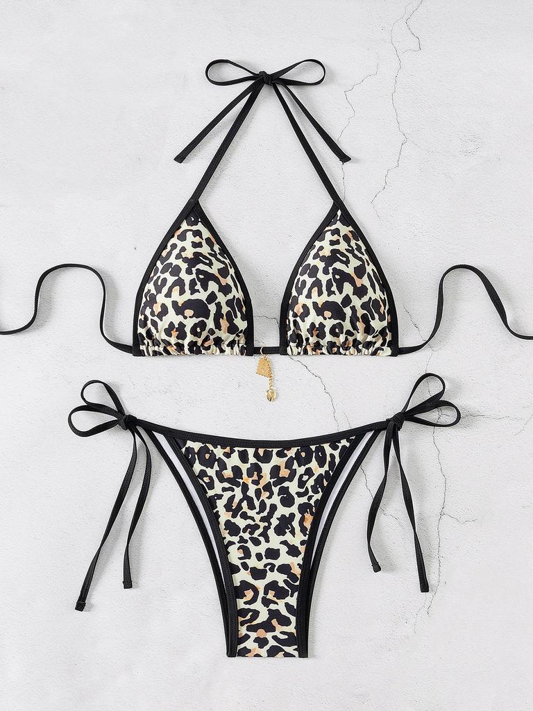 Damski strój kąpielowy z kwiecistą kokardką seksowna trójkątna torba wiązanie po bokach bikini z niską talią kostiumy kąpielowe kostiumy kąpielowe