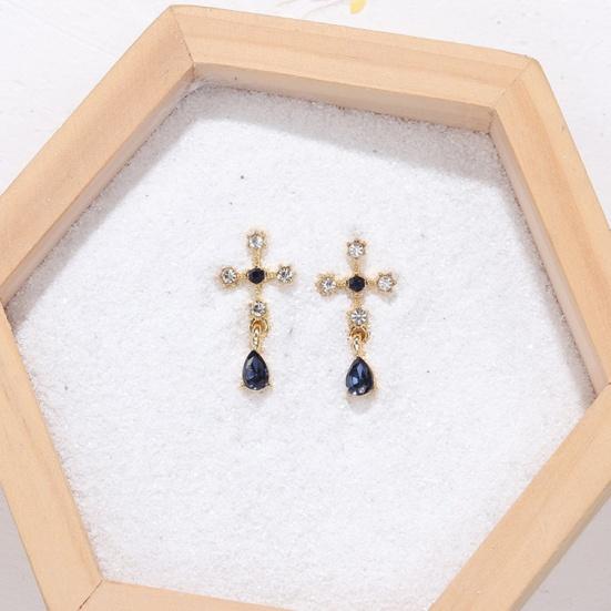 Women Faux Sapphire Rhinestone Alloy Cross Ear Stud Earrings Jewelry Gift