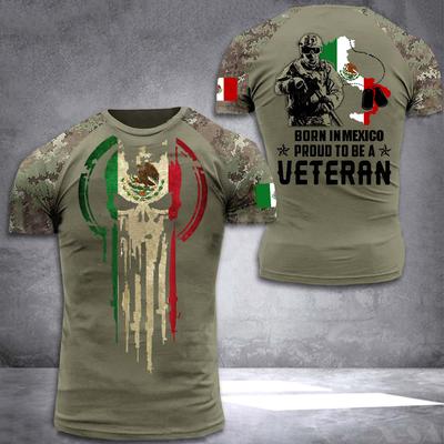 Men's Military 3D Printed Mexican Flag Short Sleeved T-shirt