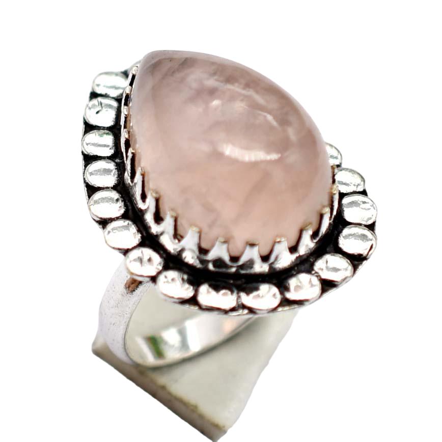 Rose Quartz Ethnic Handmade Ring Jewelry US Size-6.5 R 5512