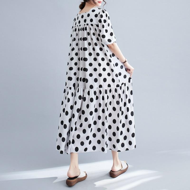 Kurzärmlig Übergröße Vintage Punkt Neu in Kleider für Frauen lässig locker langes Sommerkleid