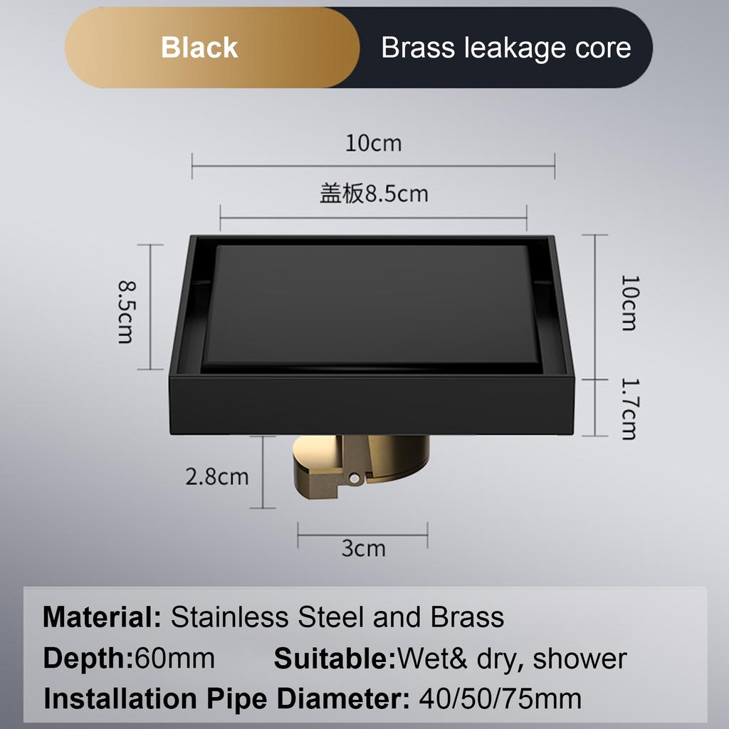 Foot Floor Drain 10*10cm Anti-odor Bath Drains  Deodorization Square DIY Black Shower Filter Plug Cover Pipe 304 Stainless Steel
