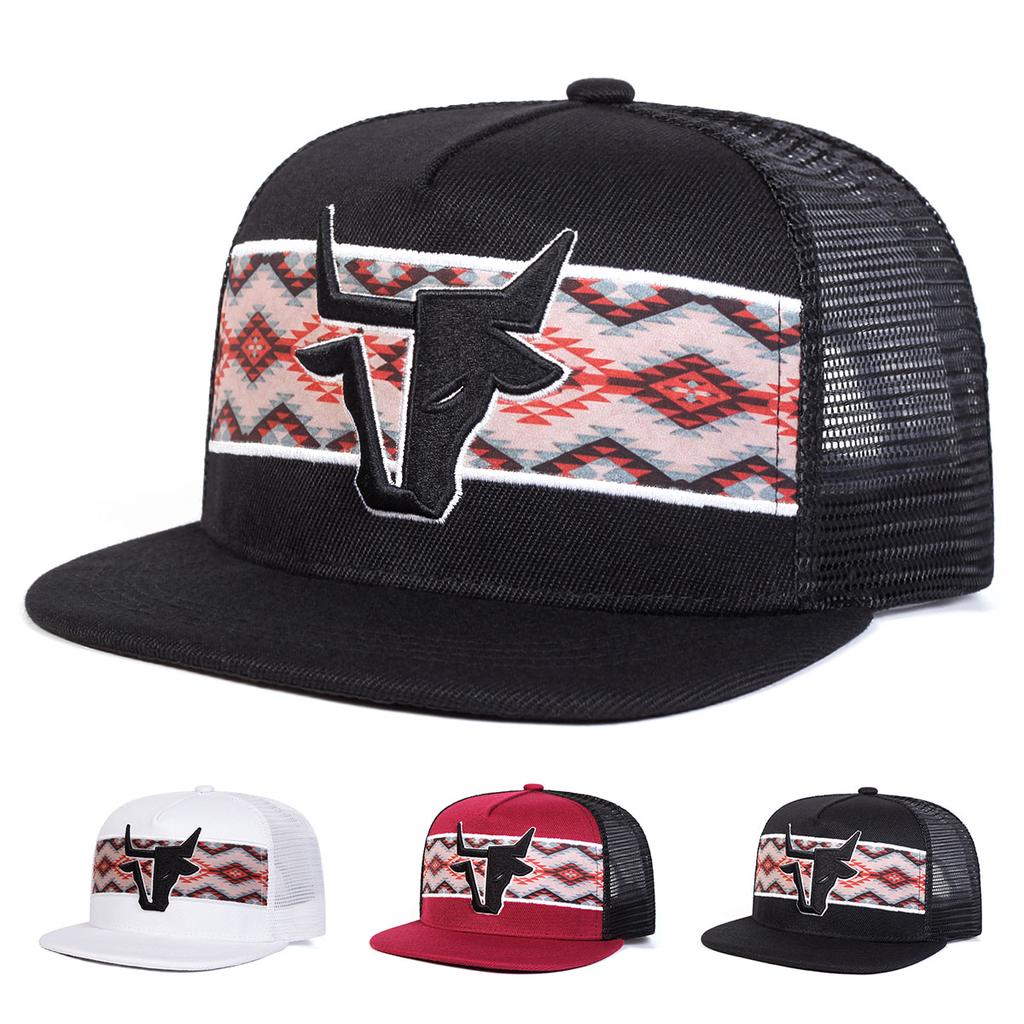 Unisex Bull Head Embroidery Hip-Hop Net Hats Spring Summer Outdoor Adjustable Casual Baseball Caps Sunscreen Hat