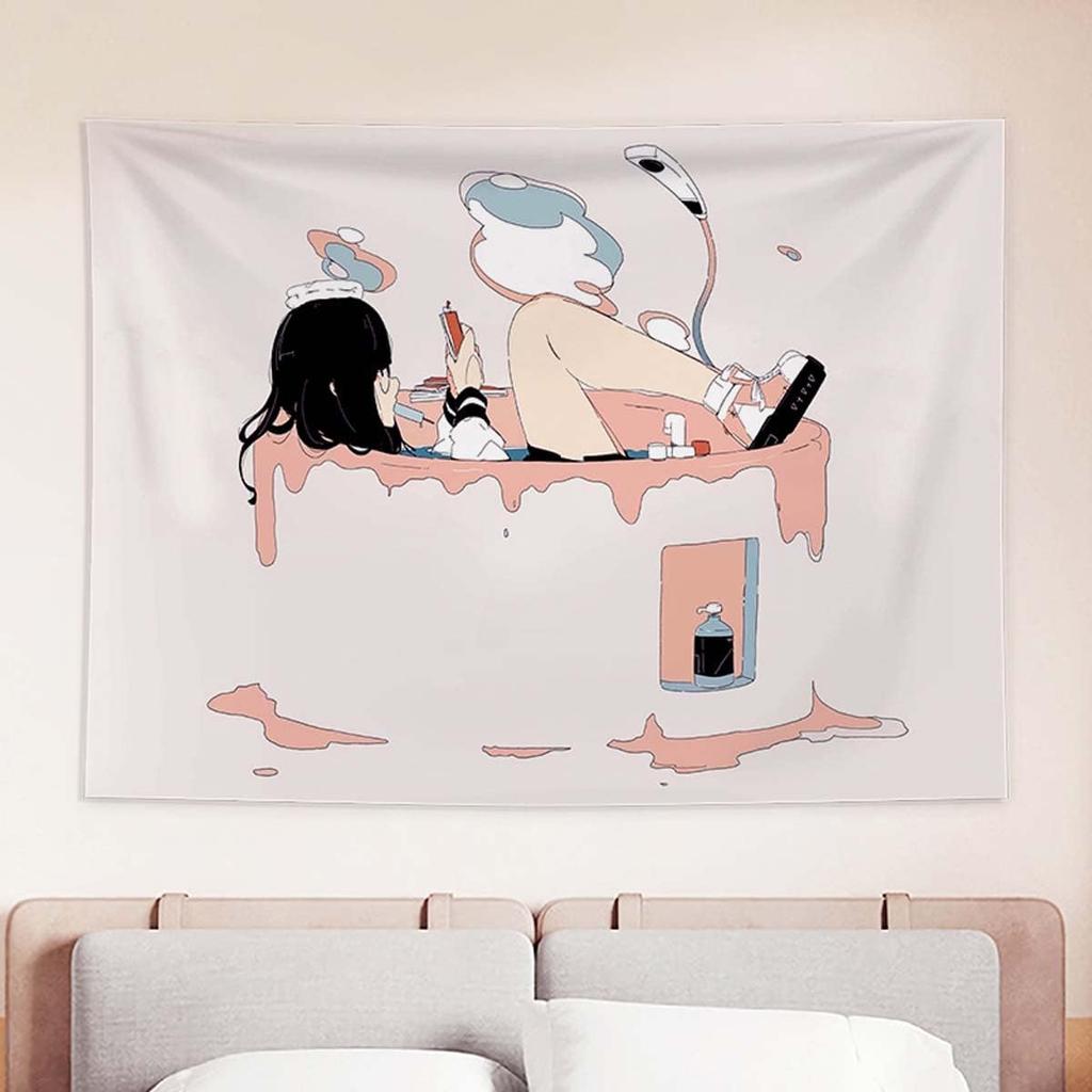 VIKAMA Two Dimensional Girl Tapestry Kawaii Comic Theme Poster Background Bedroom Living Room Dormitory Home Decoration