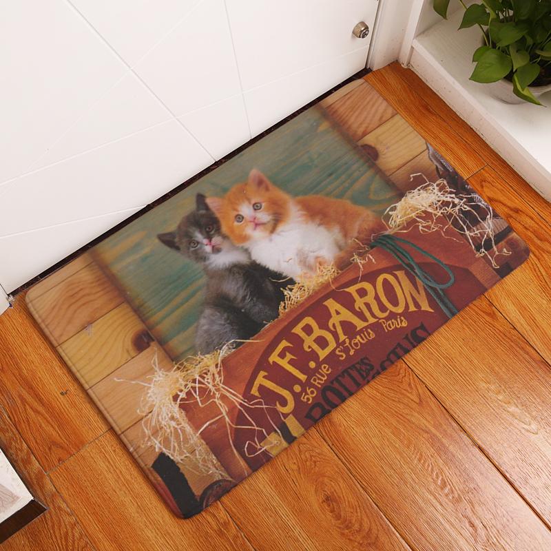 Retro Cartoon Cat Pattern Entrance Doormat Cute Cats Non Slip Bathroom Carpet Home Decor Kitchen Floor Mat Rugs for Bedroom