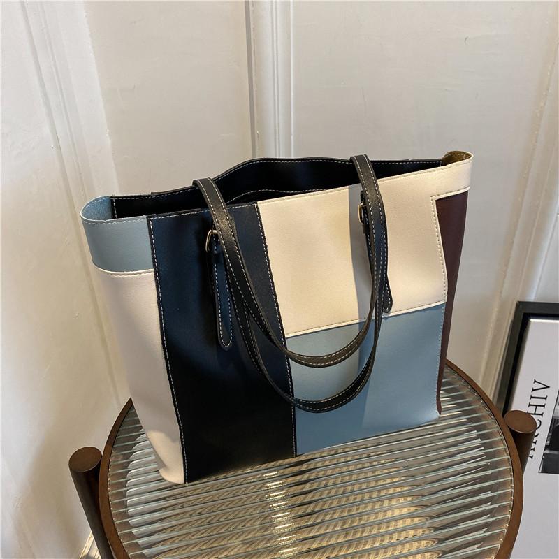 Fashion Splicing Candy Color Women's Bag 2025 New PU Soft Surface Casual Shoulder Bag Simple Hand Carry Women's Bag