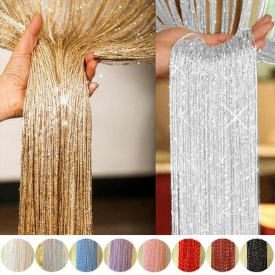 Luxury Glitter String Door Curtain Beads Room Dividers Beaded Fringe Polyester Fabric Shiny Tassel Line Curtain Window Panel Valance Wedding DIY