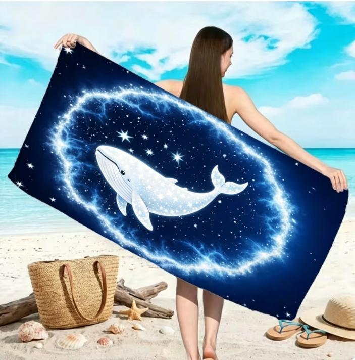 Large Microfiber Beach Towel,Cosmic Dolphin & Starry Sky Print, Sand Free & Quick Dry, for Magical Ocean Themed Summer Beach Use