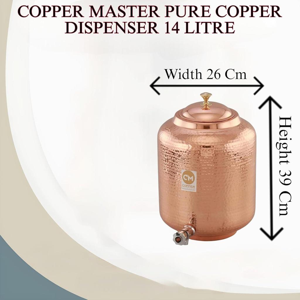 14litrový měděný dávkovač vody (Matka) Nádoba s 6 měděnými sklenicemi Čistá měď a ájurvédské zdravotní benefity