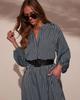 European and American Women's V-Neck Striped Belt Shirt Dress - Autumn 2025 Fashion
