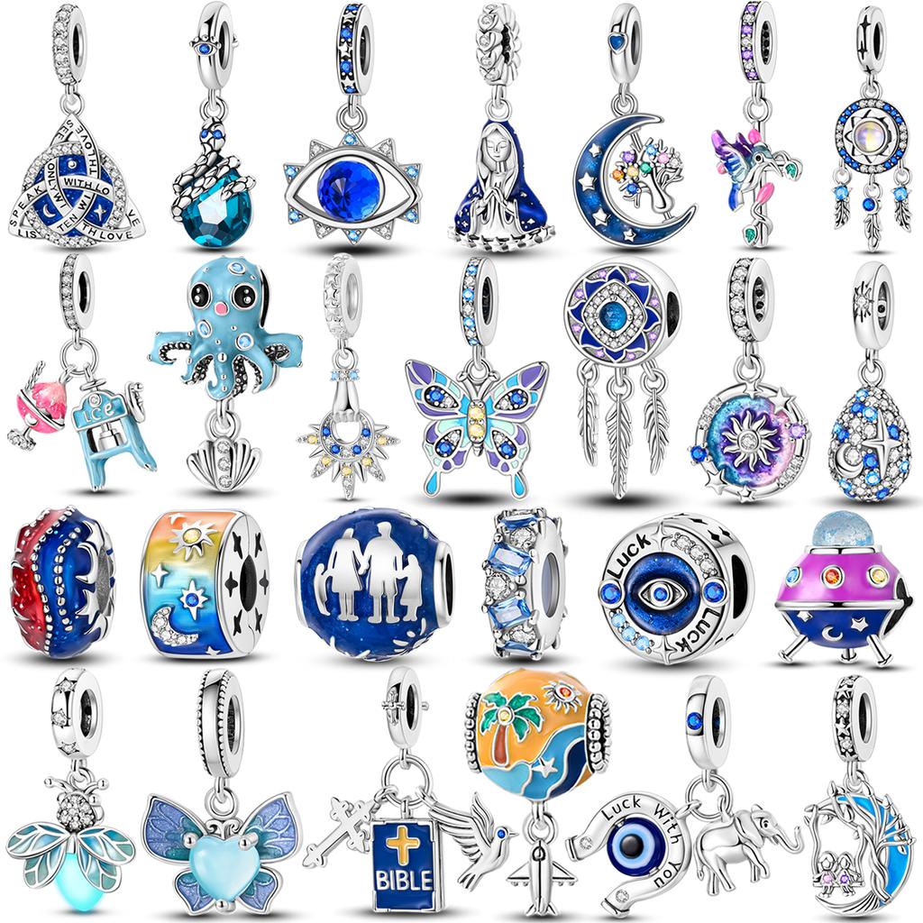 Choice Fit Original Armreif Armbänder Saphir Anhänger Perlen Kupfer Blaue Farbe Eingelegt Zirkonium Hängend DIY Schmuck