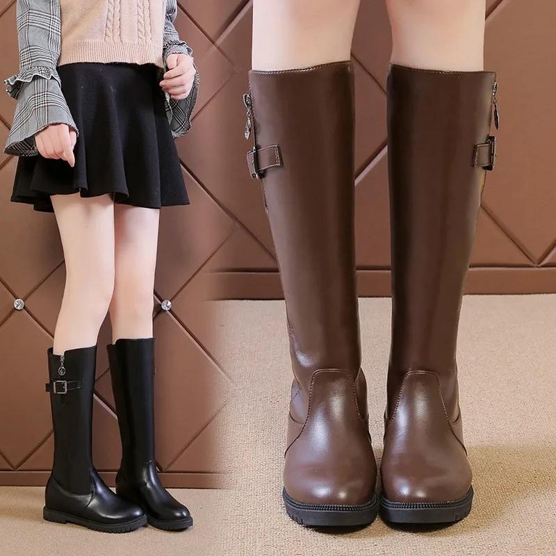 Women's Boots New Round Toe Low Heel Warm Shoes Autumn and Winter Black Fashion Zipper Women's Knight Boots Shoes