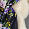 Summer Women Sleeveless V-Neck Midi Long Dress Floral Print High Waist A‑Line Swing Casual Holiday Party Dress