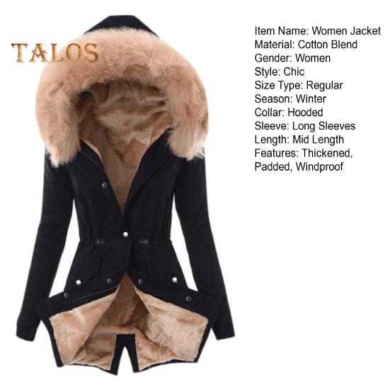 Zimní péřový kabát Polstrovaný s chlupatou kapucí a kapsami Zapínání na zip Parka Větruodolná Udržování tepla Denní svrchní bunda za chladného počasí