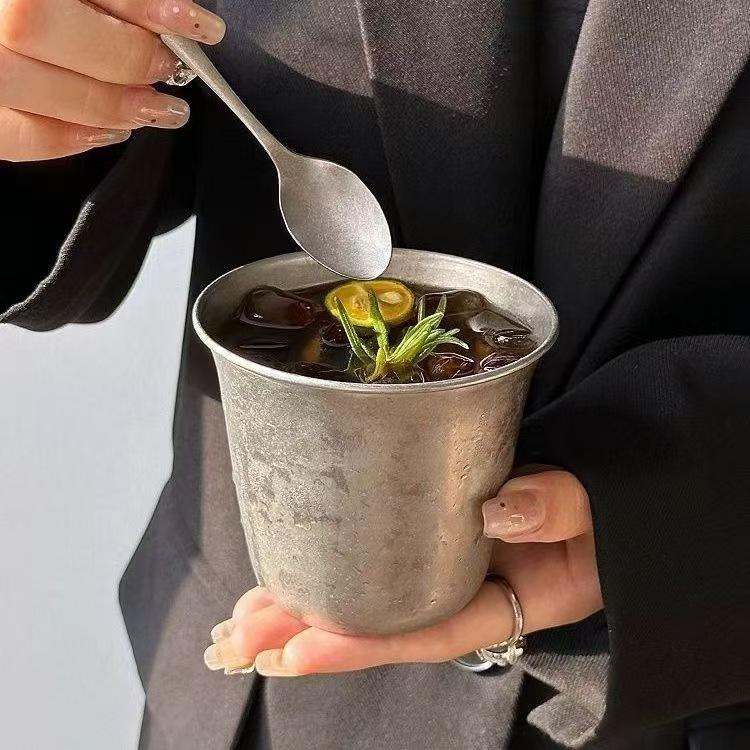 Thickened Vintage American Frosted Stainless Steel Coffee Cup Cold Drink Cup Wide Mouth Design