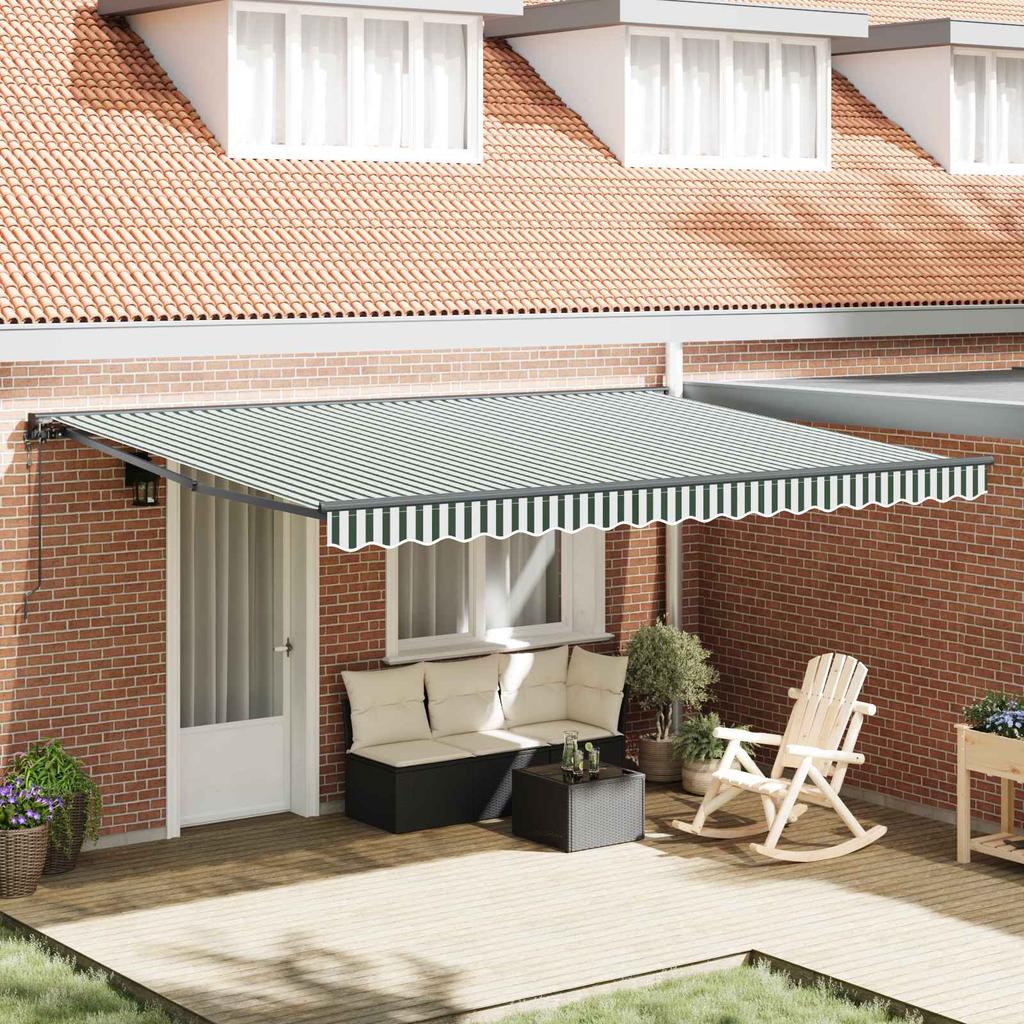 Retractable Awning Frame Green and White 450 X 300 Cm