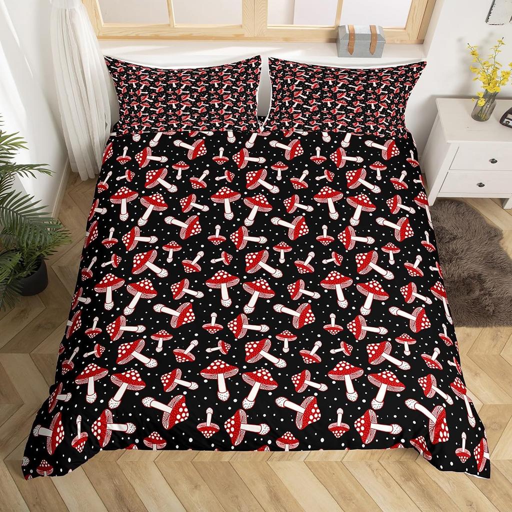 Pilz Bettbezug Bunt Niedlich Cartoon Bettwäsche Set Einzelbett Doppelbett King für Teenager Jungen Mädchen Kinder Kawaii Botanische Pflanze Steppdeckenbezug