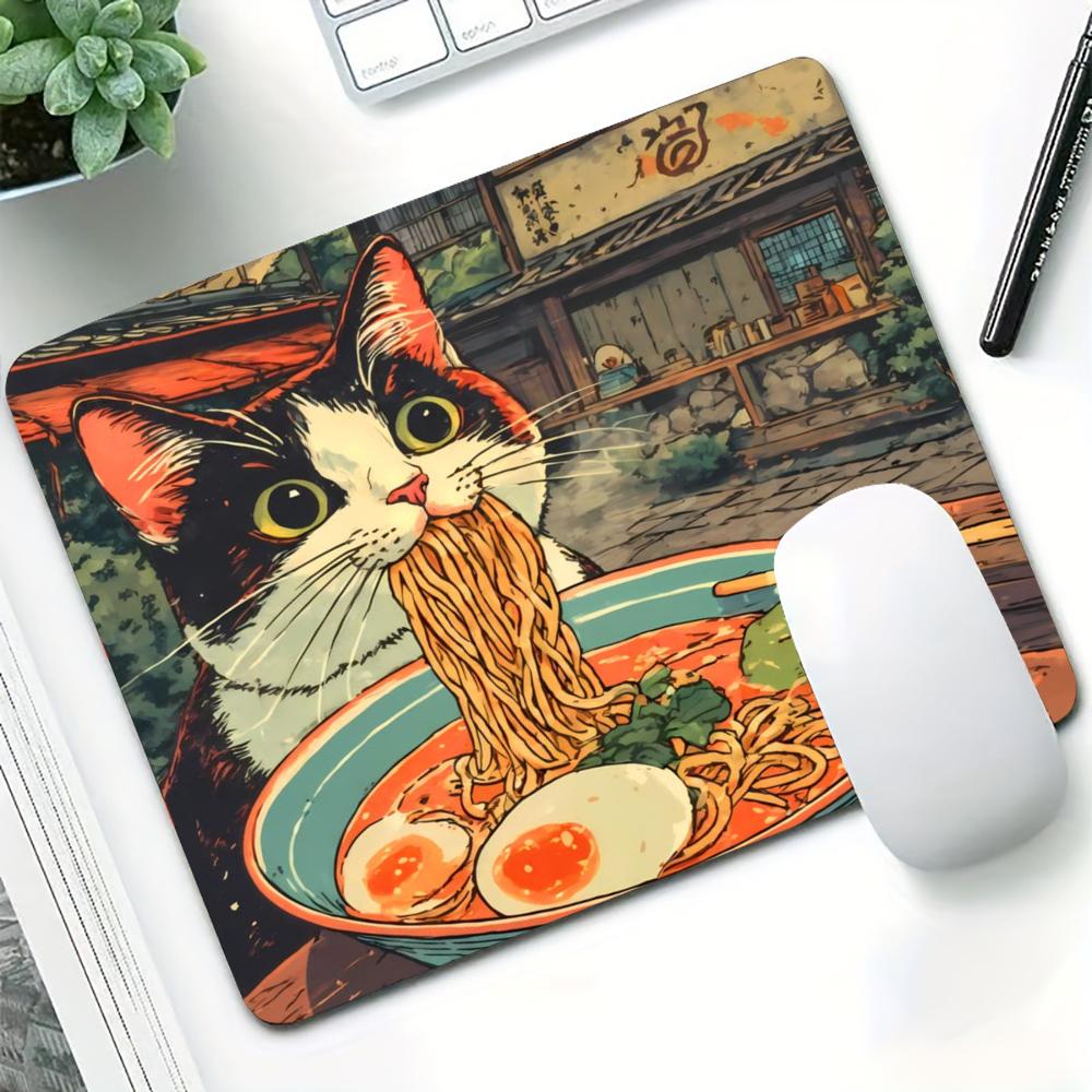 The Cat Eating Ramen Mouse Pad Square Computer Office Game Table Mats Rubber Anti-slip Laptop Mousepads 45x40 LargeDesk Pads