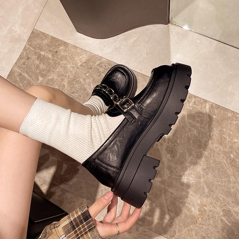 Dicke Absätze Slipper Damenmode Runde Zehenpartie Tiefer Ausschnitt Metallschnalle Wasserdicht Plateau Weiche Sohle Rutschfest Einzelne Schuhe