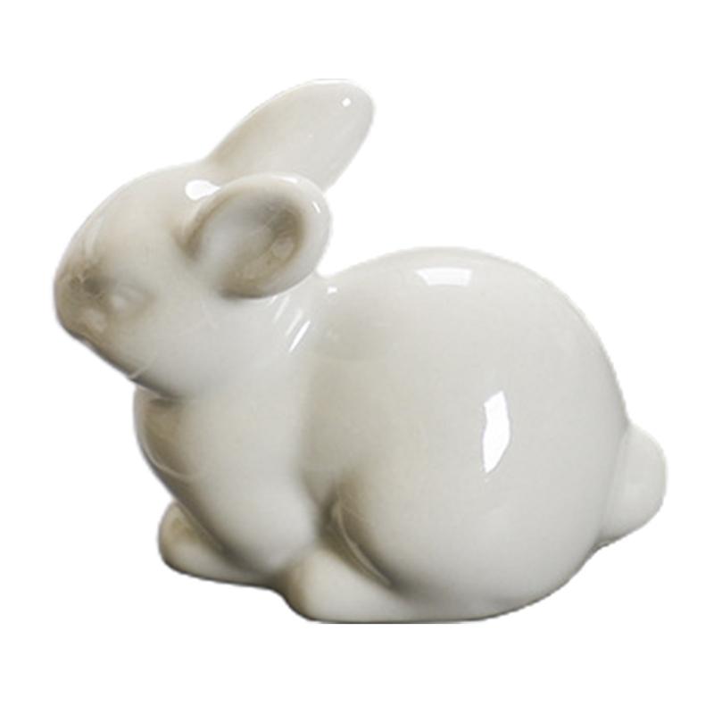 White Rabbit Bunny Figurine Hand Painted Ceramic Miniature Collectible