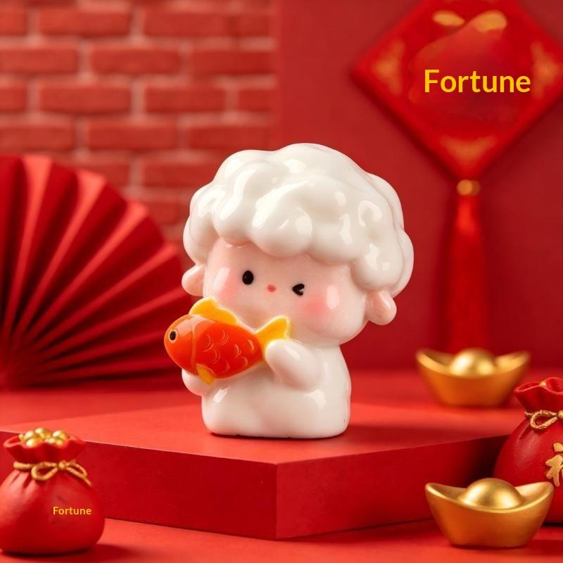 1/6 Pcs Year Of The Sheep Resin Ornament Spring Festival Mascot Miniature Chinese New Year 2027 Statue Home Party Desktop Orname