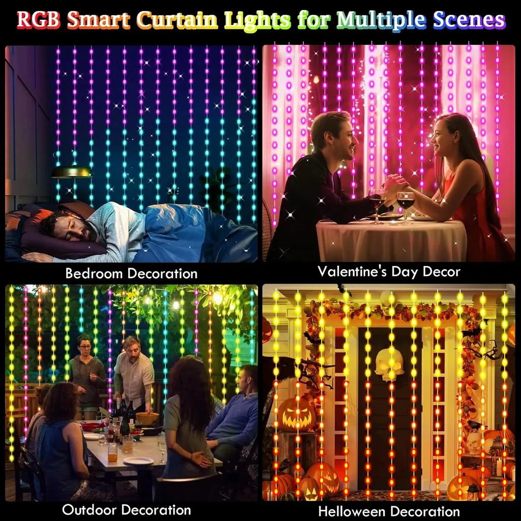 LED Curtain Light String RGBIC Curtain Light APP Bluetooth Control String Lights USB Plug Music Sync Lights for Room Decorations