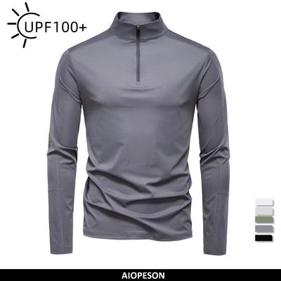 Herren T-Shirt mit Stehkragen, Slim Fit, Langarm, für Frühling und Sommer, Cool Touch, LSF 100+, Sonnenschutz, T-Shirt für Herren