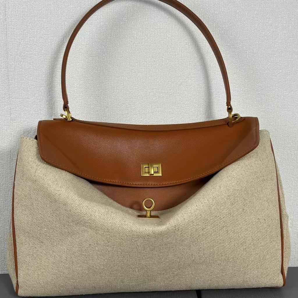 Nizi cloth with cowhide handbag 24 autumn and winter new lazy wind large-capacity commuter bag versatile textured underarm bag