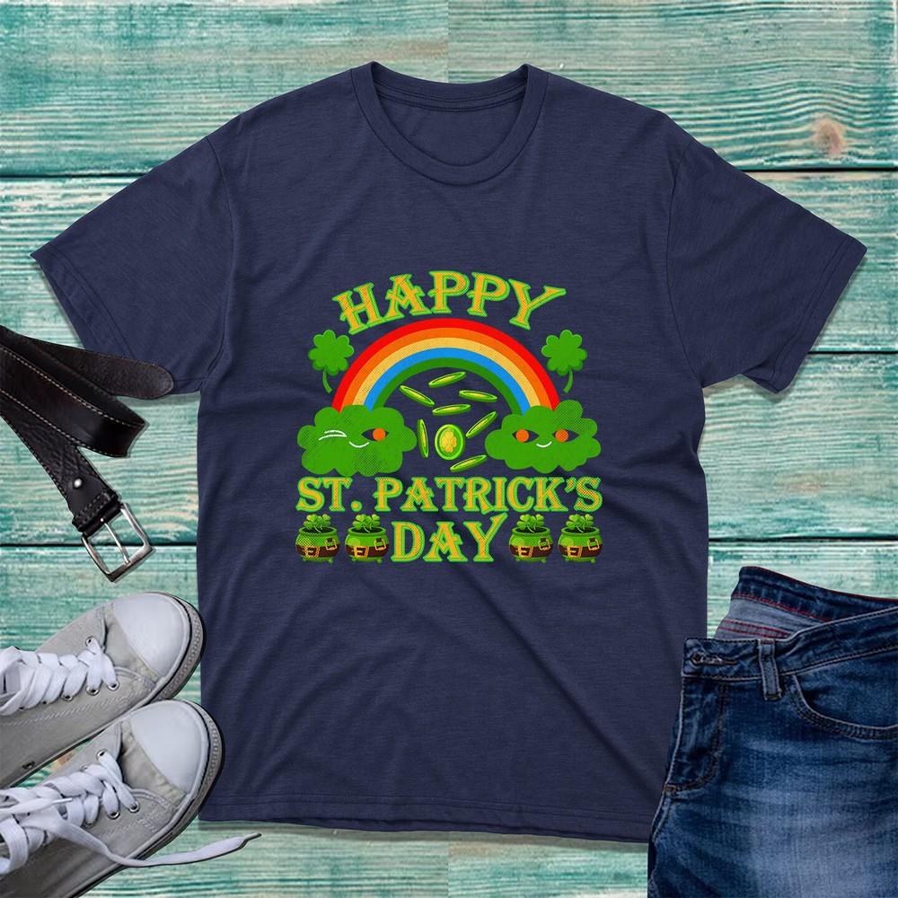 Happy St Patricks Day Tshirt Rainbow Shamrock St Paddys Day Irish Gift Top S