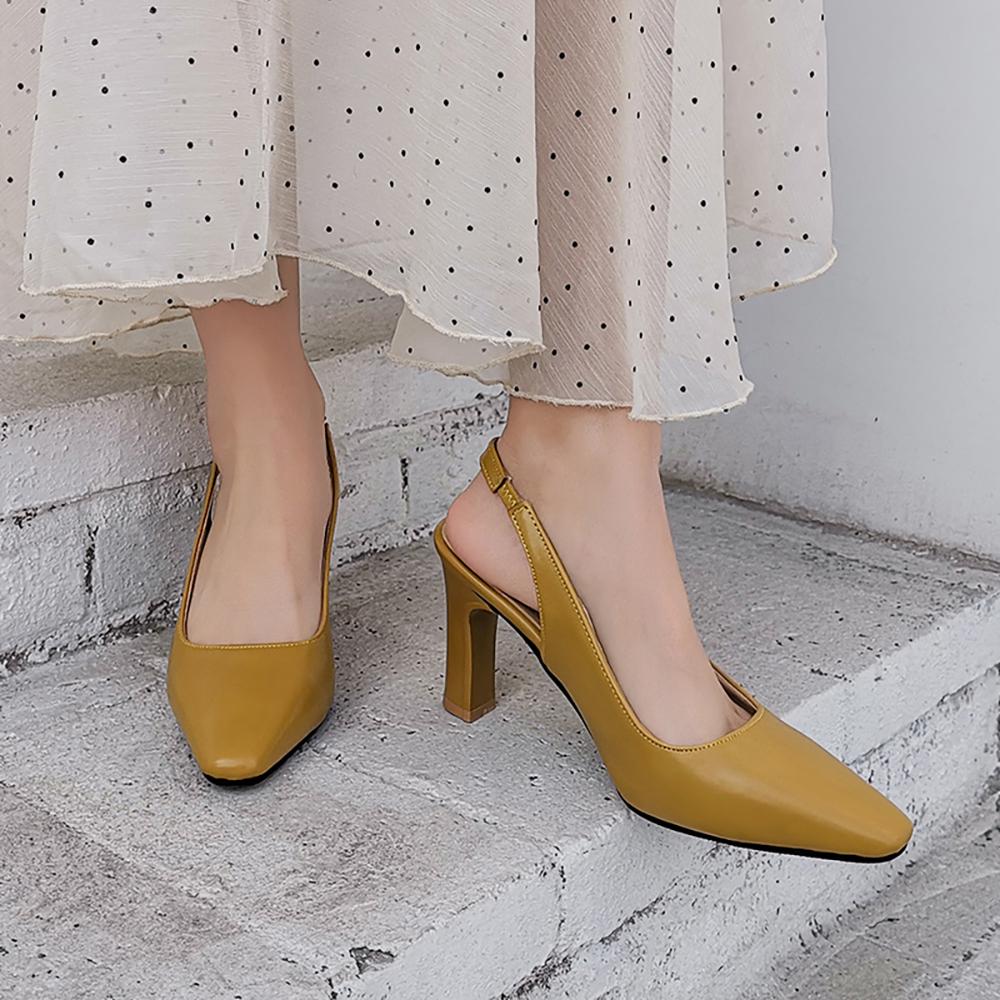 Beige Yellow Women Slingback Sandals Slingback Pointed Toe High Heel Small Big Size 32 46