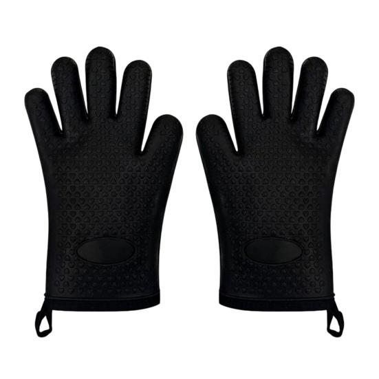 2Pcs Insulated Gloves Silicone Heat Resistant Oven Gloves Non-Slip Waterproof Machine Washable Kitchen Gloves for Baking Cookin чёрный