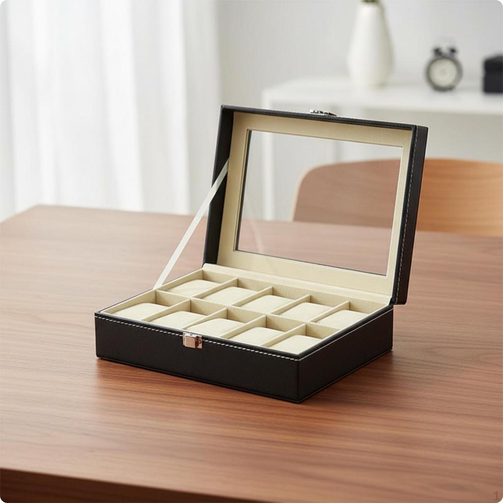 Uhr Ausstellungsbox PU-Leder Organizer mit Fenster Staubdicht Schmuckteiler für