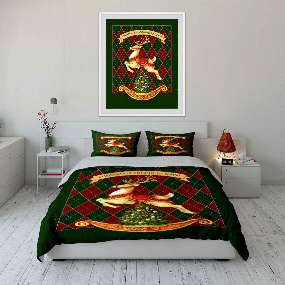 Reindeer with Christmas Tree Bedding Duvet Cover Set Duvet Cover Pillowcases  (1*Duvet Cover 2*Pillowcases, without duvet insert)