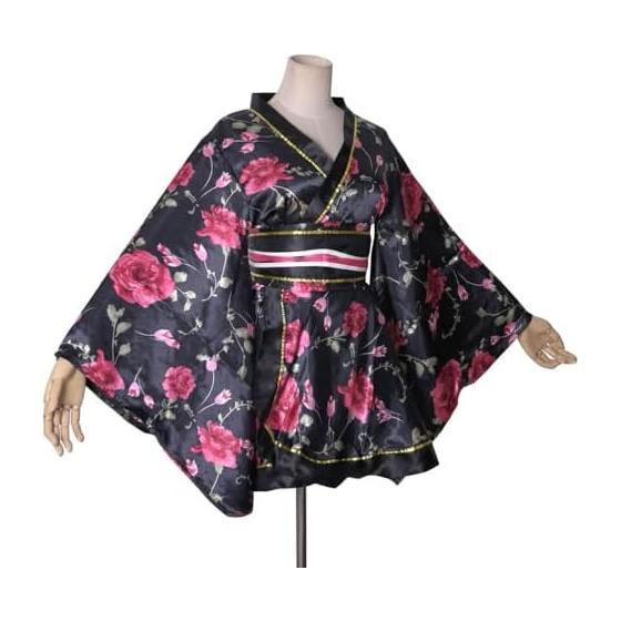 Rose pattern mini kimono dress luxury brand Japanese pattern satin yukata dress with obi cabaret dress summer festival fireworks festival dance