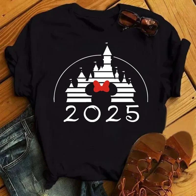 Disney Cartoon 2025 Travel Pattern Printed T-Shirt Summer Women's Casual Tops T-Shirt Fashion Clothing Harajuku Y2k T-Shirt