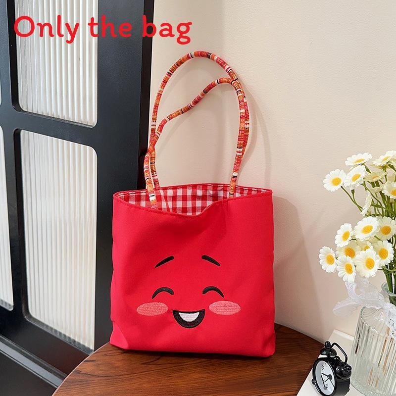 Canvas Bag For Women With Cartoon Embroidery Small Handheld Purse For Daily Use