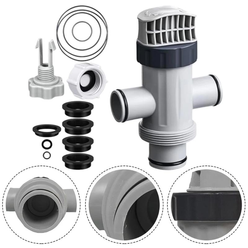 Split Hose Valves Set for Above Ground Pool Pumps Drain Cap Replacement Rings Plastic Construction Leak Prevention
