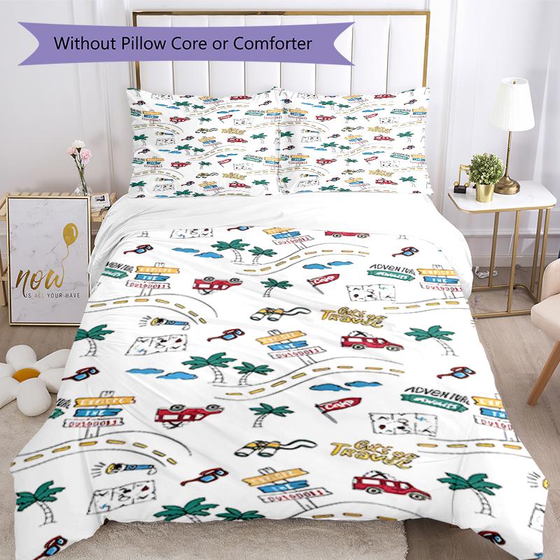 3pcs Cute Cars Bedding Set Duvet Cover Closure Includes 1 Duvet Cover & 2 Pillowcases, Soft and Comfortable for All Seasons.