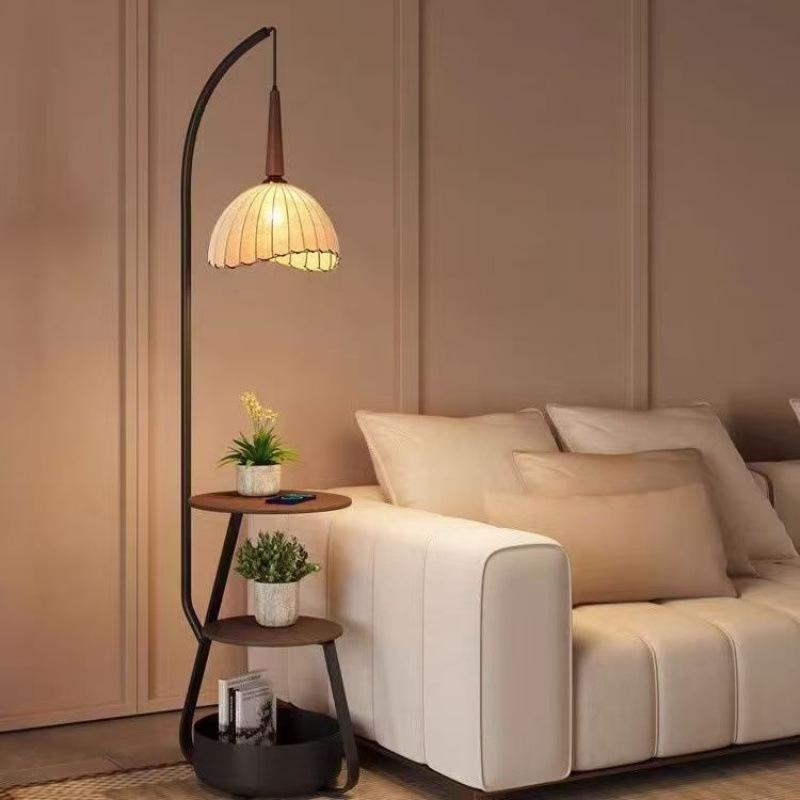 French Mid-Century Floor Lamp with Side Storage and Integrated Table Lamp for Living Room or Bedroom