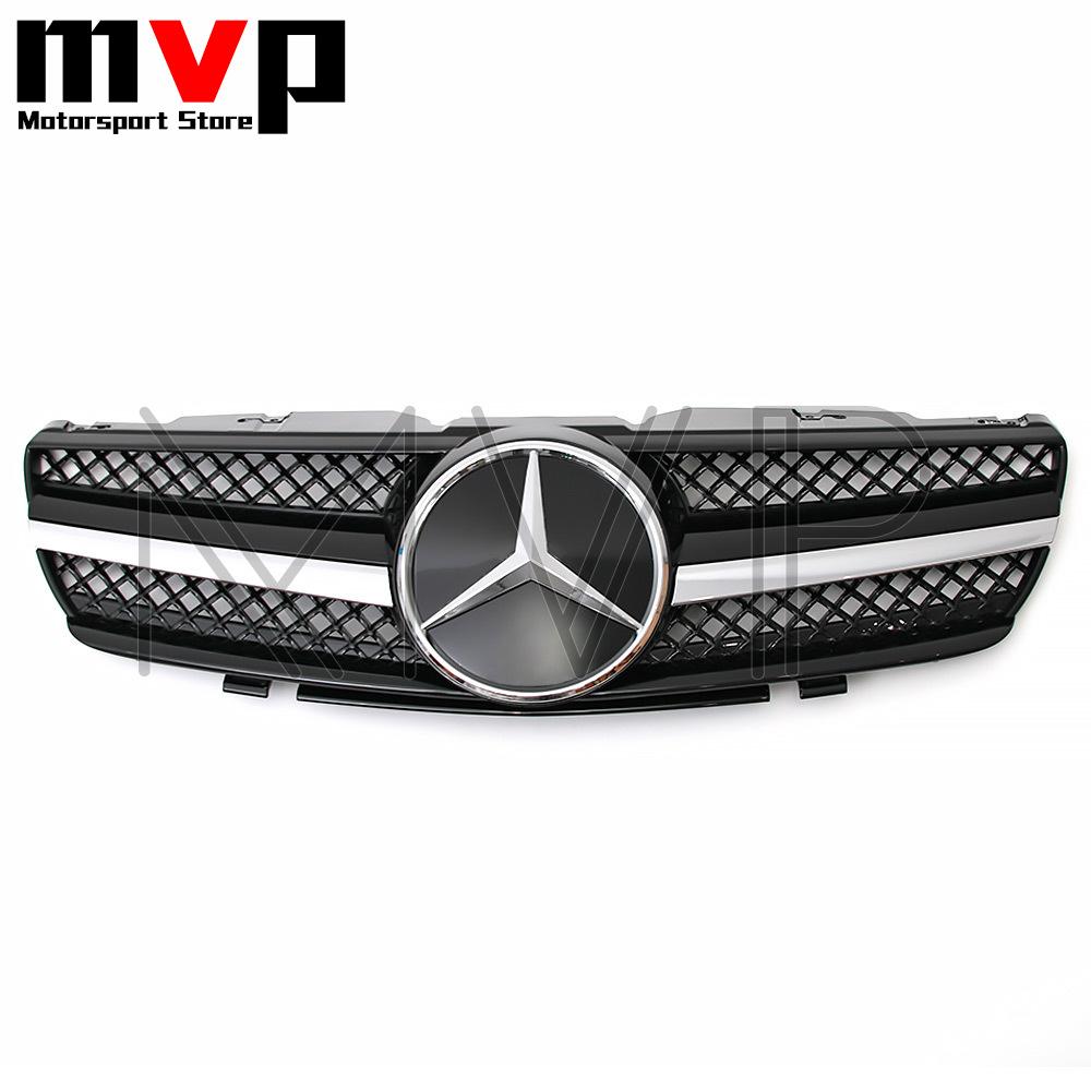 AAUI1 Chrome Black AMG Style Bumper Grille With Car Front Racing Grilled Emblem Logo For Mercedes Benz SL-Class R230 03-06 SL500 SL55