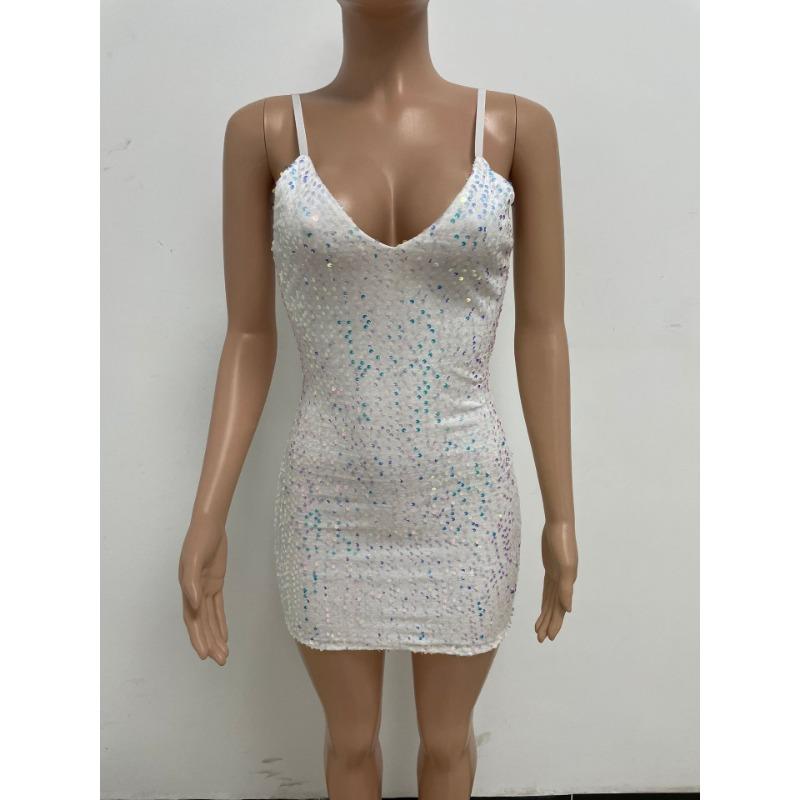 Γυναικείο Καλοκαιρινό Αμάνικο Φόρεμα Περιτύλιγμα με Παγιέτες που Αγκαλιάζει τους Γοφούς, Στυλ Διακοπών, Χάλτερ, Γαλλικό Φόρεμα