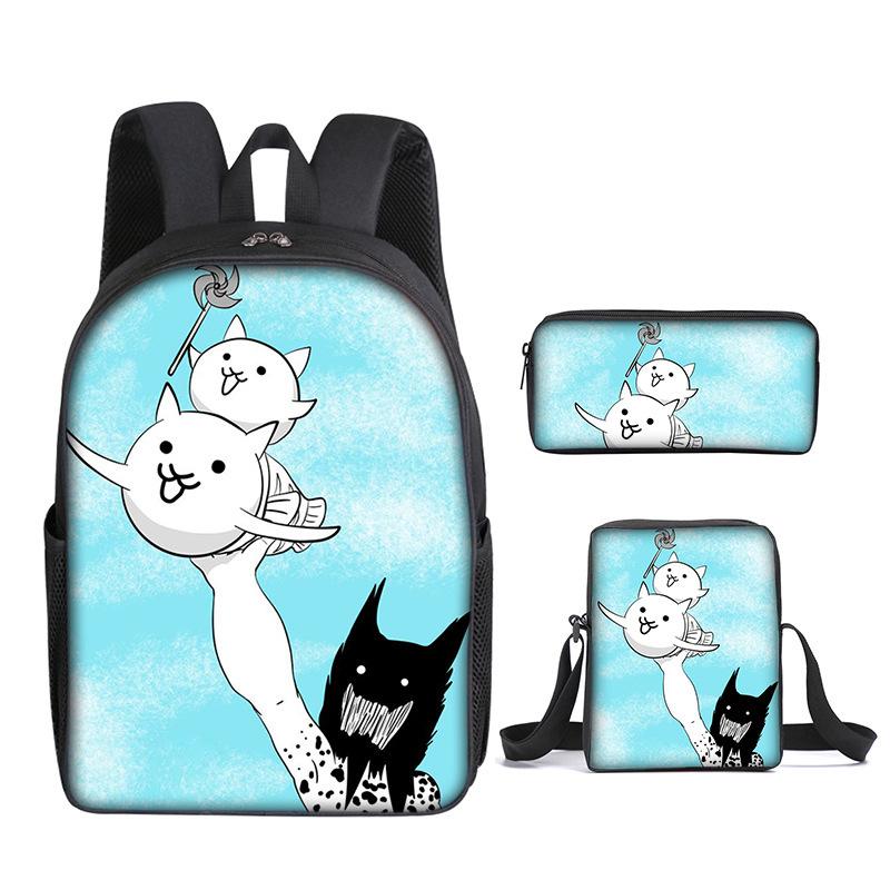 The Battle Cats Rucksack Dreiteiliges Set für Kindergartenkinder, Rucksack mit großem Fassungsvermögen, Umhängetasche, Federmäppchen