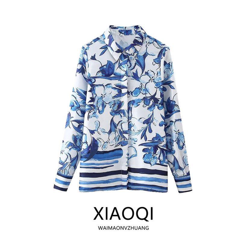 Fashion Style 2024 Spring New Arrival Women's Clothing Temperament Wild Slim Looking Flower Print Shirt 2591124 044