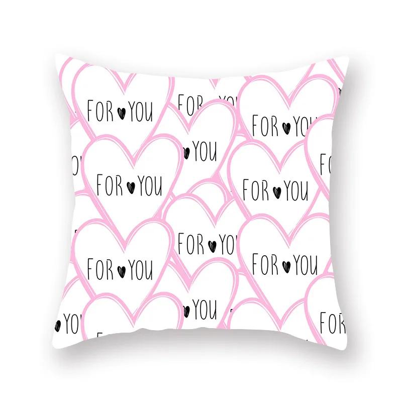 Cute Pink Red Heart Print Home Decor Pillow Sofa Cushion Cover Valentine's Day  Pillowcase